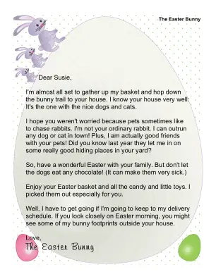 Letter from The Easter Bunny to a Family That Has Pets
